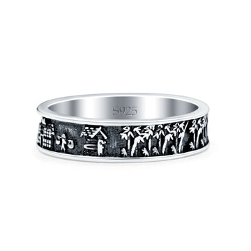 Village Oxidized Band Solid 925 Sterling Silver Thumb Ring (5mm)